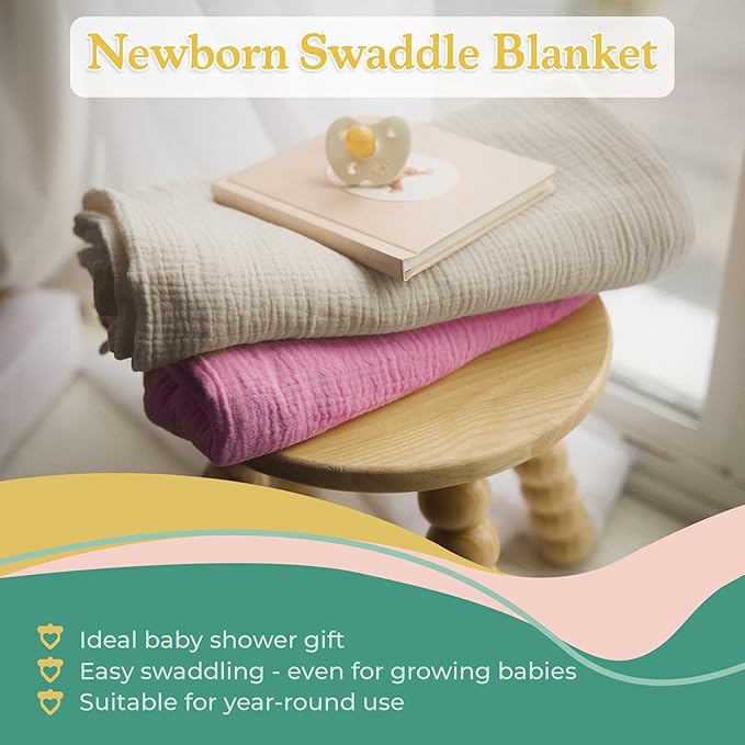 Sweet Acorn Muslin Swaddle Blanket – Soft Cotton Muslin Baby Blanket for Newborns, Infants, and Toddlers, All-Season Comfort Baby Essential - Blue, Teal, Grey