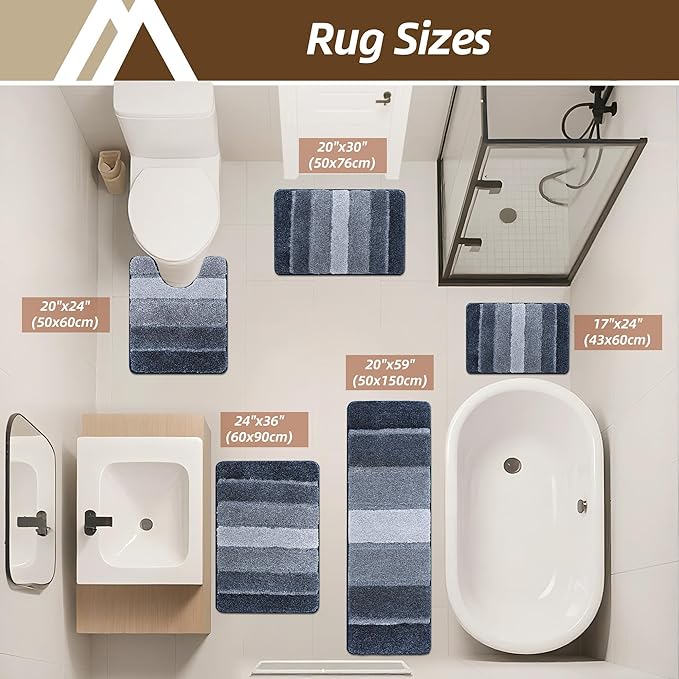 COSY HOMEER Bathroom Rugs 30"x20", Ultra Soft Absorbent Bath Mat with Non-Slip TPR Backing, Machine Washable Shaggy Rug for Bathroom Floor, Dark Blue