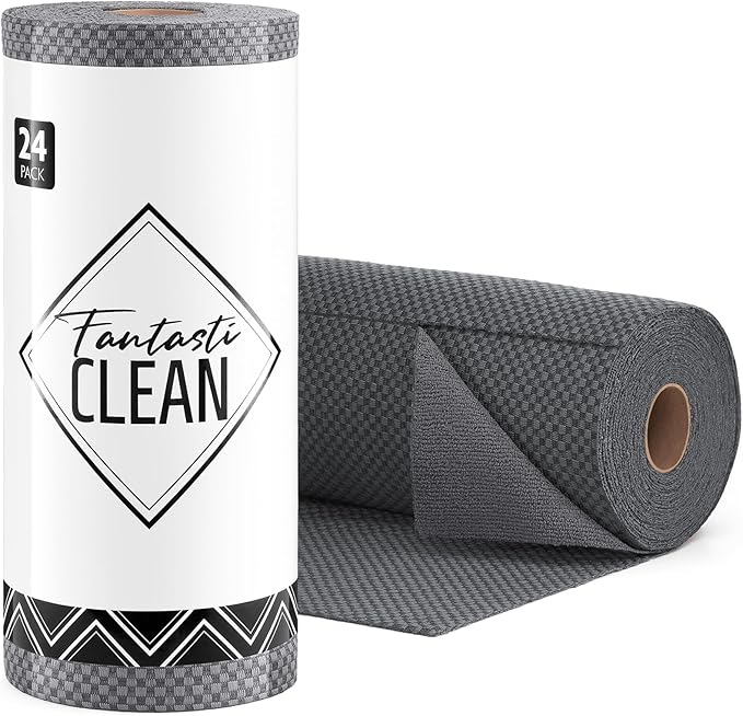 Fantasticlean Large Tear-Away Microfiber Cleaning Cloth Roll - 18'' by 12'', 24 Sheets, Thick Dish Cloths, Super Absorbent Reusable Kitchen Towels (DimGrey)