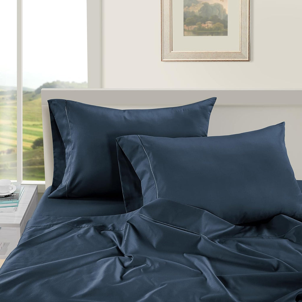 LANE LINEN Pillow Case Covers King Set of 2 100% Egyptian Cotton Sateen Soft Cool & Smooth 1000 Thread Count Cases - Denim