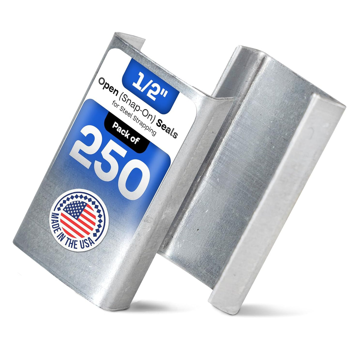 IDL Packaging 1/2" Open (Snap-On) Seals for Steel Strapping, Pack of 250 - USA-Made Sturdy Metal Clips for Securing Heavy Packaging and Pallet Banding - Superior Holding Power for Steel Banding Jobs