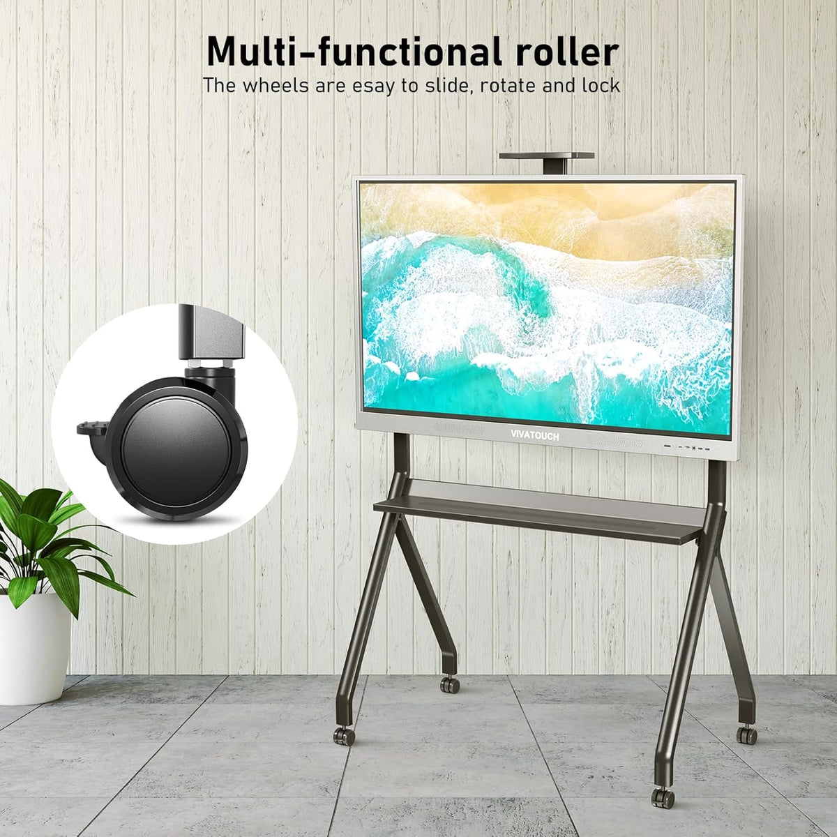 Smart Board Stand for 55"- 86'' Interactive Whiteboard, Mobile Stand for Smart Whiteboard, Lockable Wheels Black