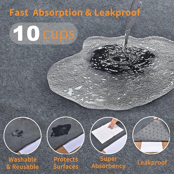 LOOBANI 2 Packs Extra Large Reusable Dog Mat for Floor, Non-Slip Washable Pee Pad for Dogs, Fast Absorbent Pet Whelping Pads, Puppy Playpen Mat for Incontinence, Housebreak, Crate, 48x48in, Gray