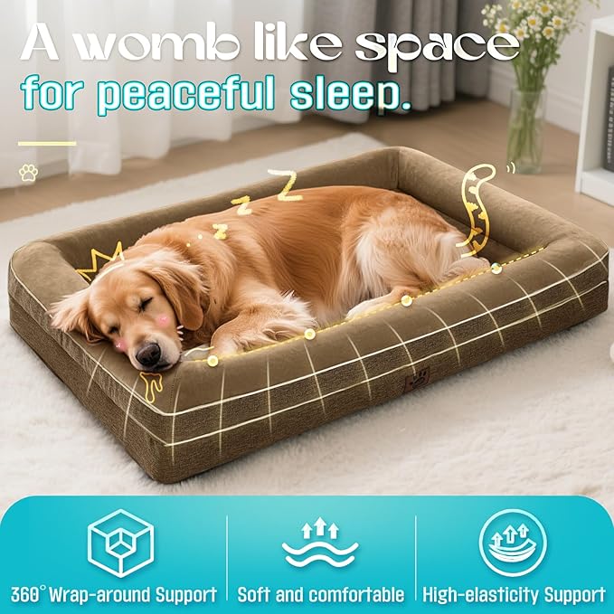 TaiBest Waterproof Memory Foam Dog Beds for Extra Large Dogs Non-Slip Orthopedic Dog Beds Washable Couch Pet Bed with Removable Cover (Brown, X-Large)