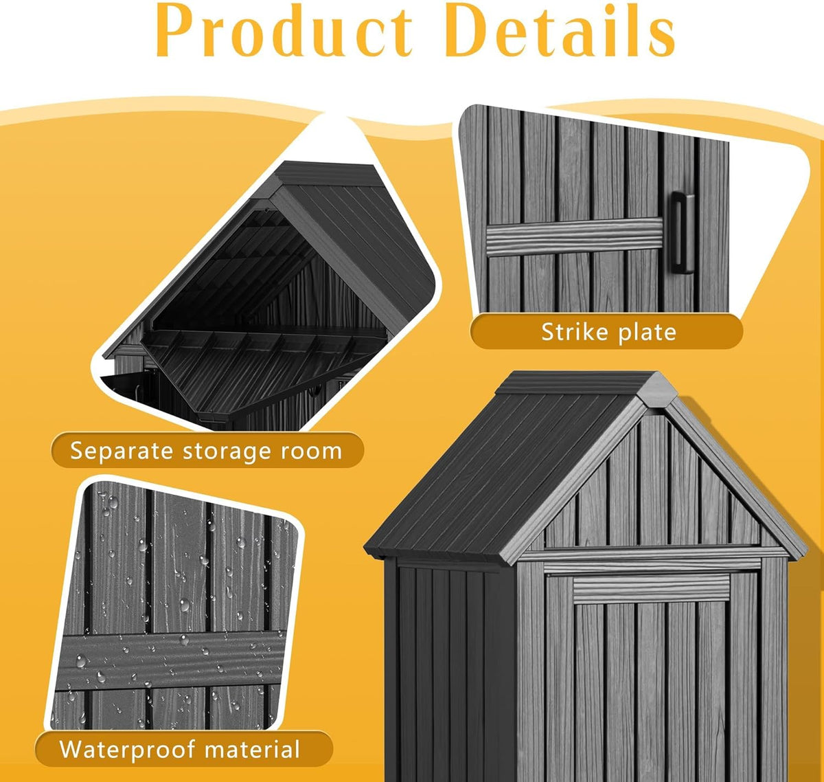 Storage Shed Outdoor,Waterproof Resin Garden Tool Shed, Heavy-Duty Weather-Resistant Cabinet for Patio, Backyard, or Garage (Deep Black)