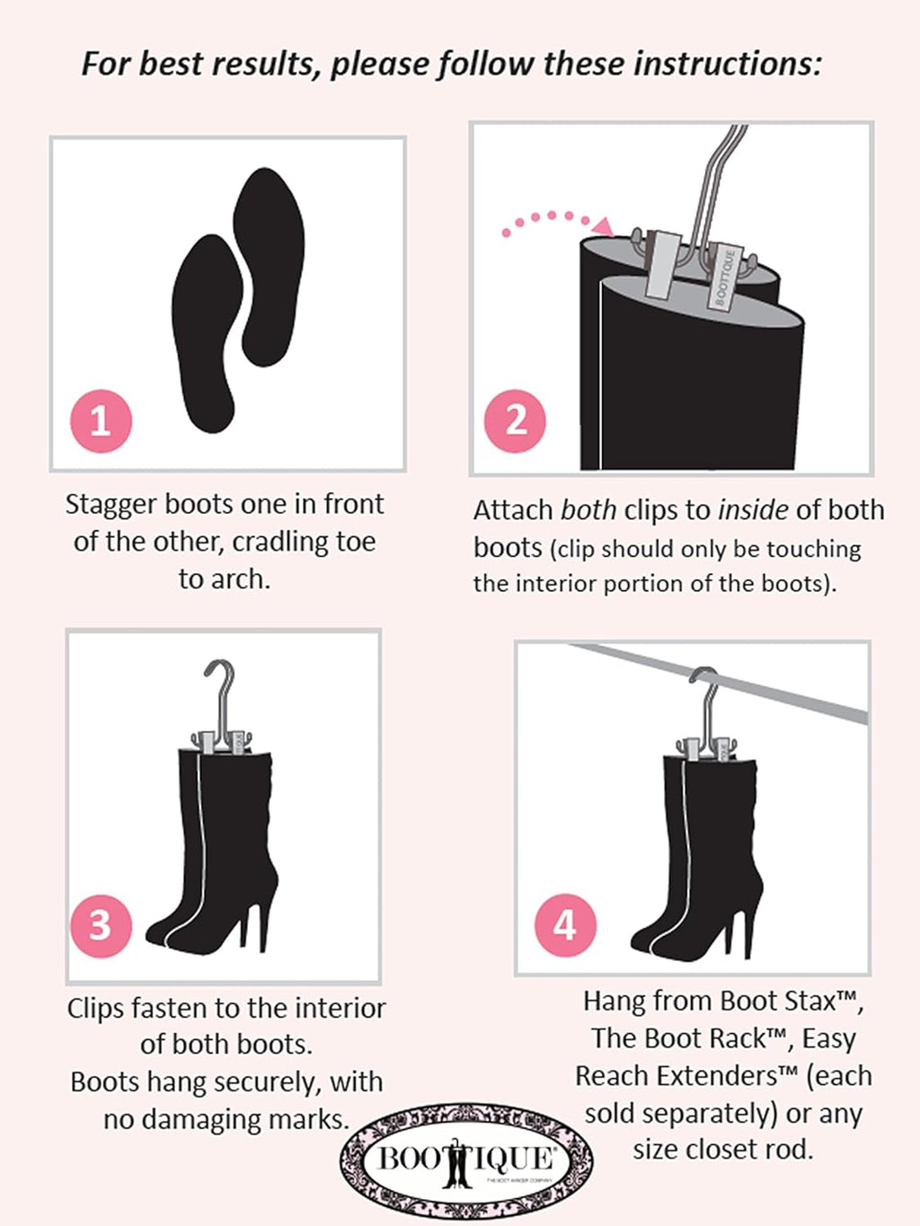 Original Boot Hanger - Shoe Storage Space Saver (Set of 3); Boot Hanger, Holder, Clips, Storage (Champagne Gold)