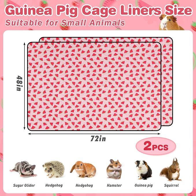 2 PCS Guinea Pig Cage Liner, Reusable Waterproof Guinea Pig Liner, Washable Small Animals Bedding, Super Absorbent Pet Pee Pads Guinea Pig Mats, Rabbit Mats for Cages (48 * 72 inch)