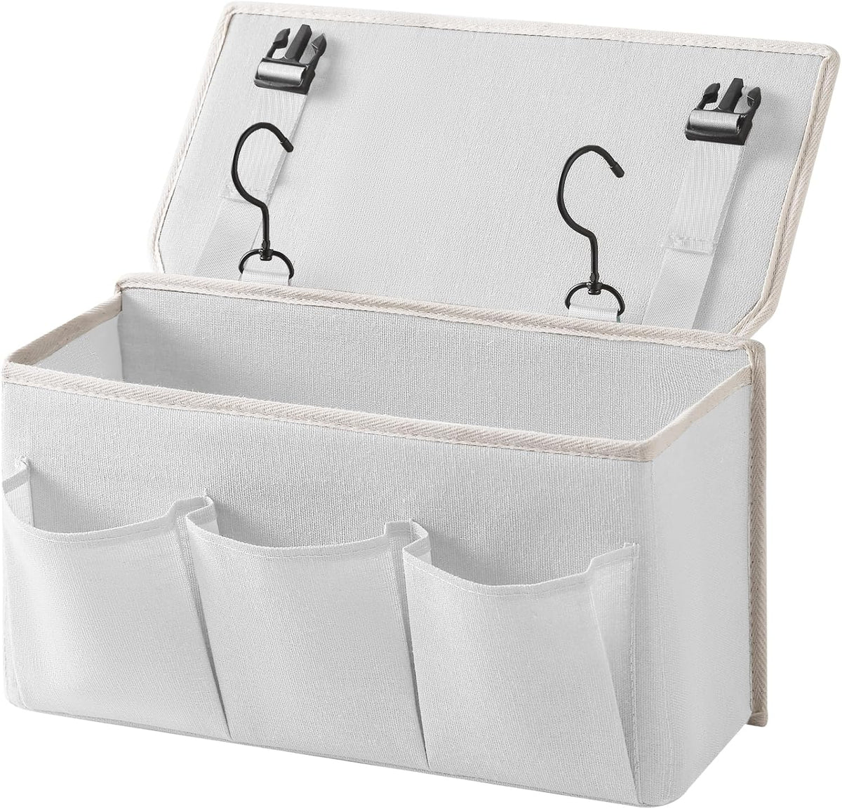 Bedside Caddy / Bedside Storage Organizer Hanging Bag with Three Options,Suitable for home beds, sofas, and dormitory beds—can hold magazines, books, phones, iPads, remote controls. (White)