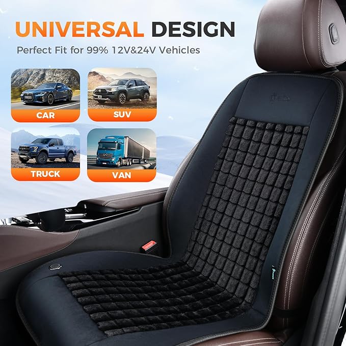 FLORICH Driver or Passenger Car Seat Cushion Comfortable Seat Cover for Full Back for Cars Trucks SUV Van, Black
