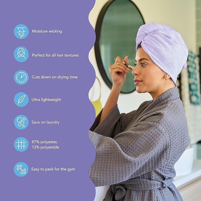 Turbie Twist 2-Pack Microfiber Hair Towel for Beauty, Travel, Gifting - Hair Wrap Turban for Straight, Wavy & Curly Hair - Premium Personal Care - Lilac & Lemon
