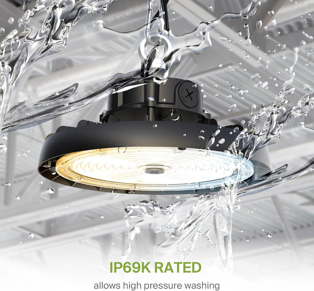 ASD LED High Bay UFO Light Fixture, Commercial Shop Lighting | 3CCT, Dimmable, IP69K Waterproof, DLC Premium, UL Listed | 150W 23600LM 3000-5000K 100-277V | Warehouse, Garage, Workshop Lamp | Black