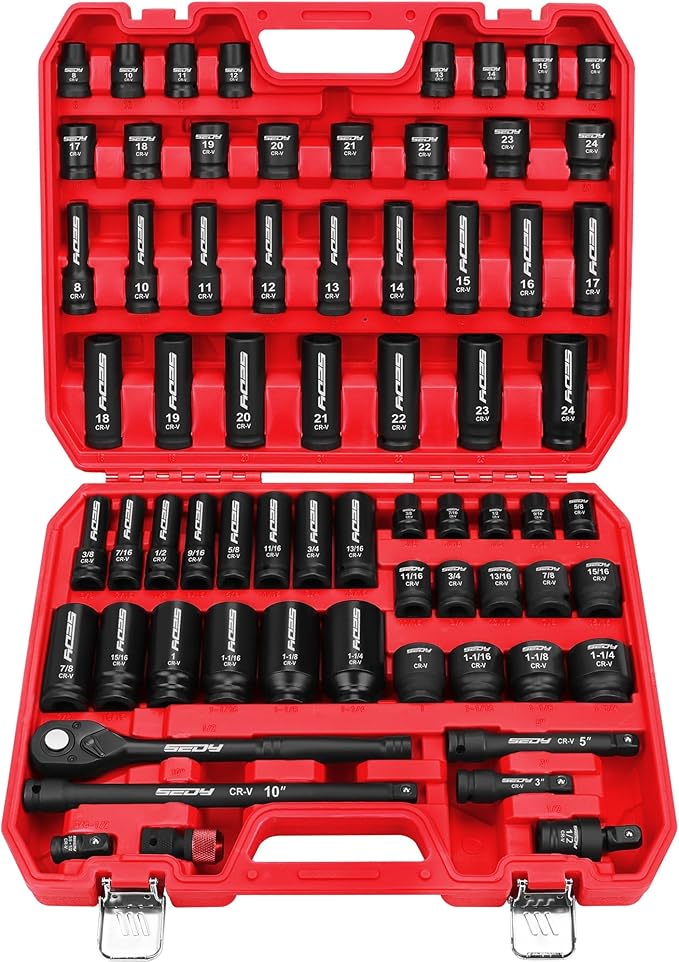 Master 1/2" Drive Impact Socket Set, 67-Piece Standard & Deep Master Impact
