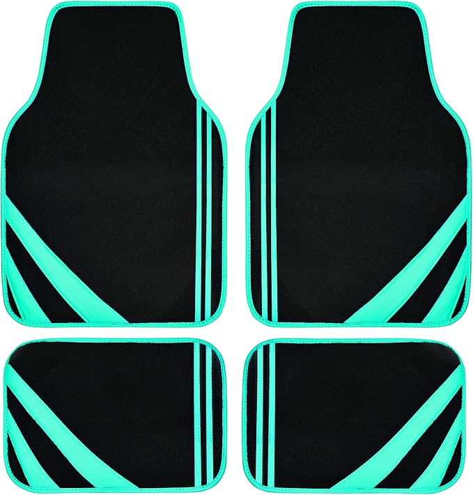 CAR PASS Mint Green Edge Leather Car Floor Mats, Universal Car Mats with Double Stitch Line and Anti-Slip Backing Design, for Cute Girly Women, Fit 95% Automotive,SUVs,Sedan,Vans (Black and Mint)