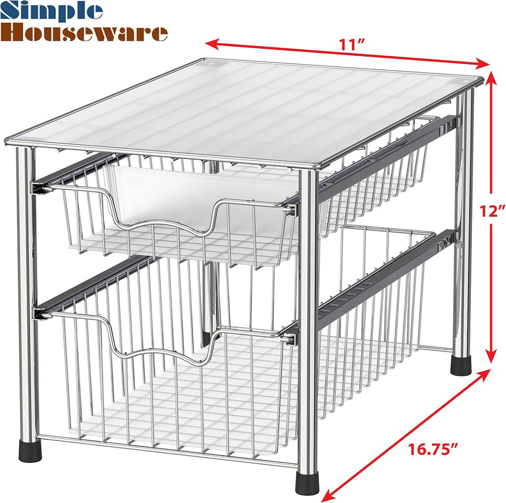 Simple Houseware Stackable 2 Tier Sliding Basket Organizer Drawer, Chrome