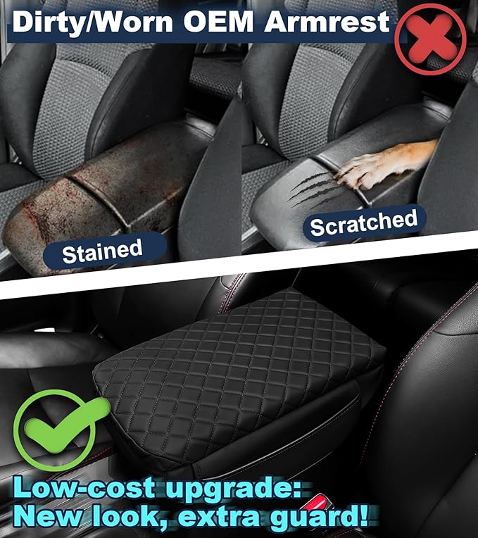 Armrest Cover for Toyota 4Runner Center Console Pad with Organizer Storage Pockets, Black Faux Leather Arm Rest Lid Protector Cushion Interior Accessories (2003-2009)