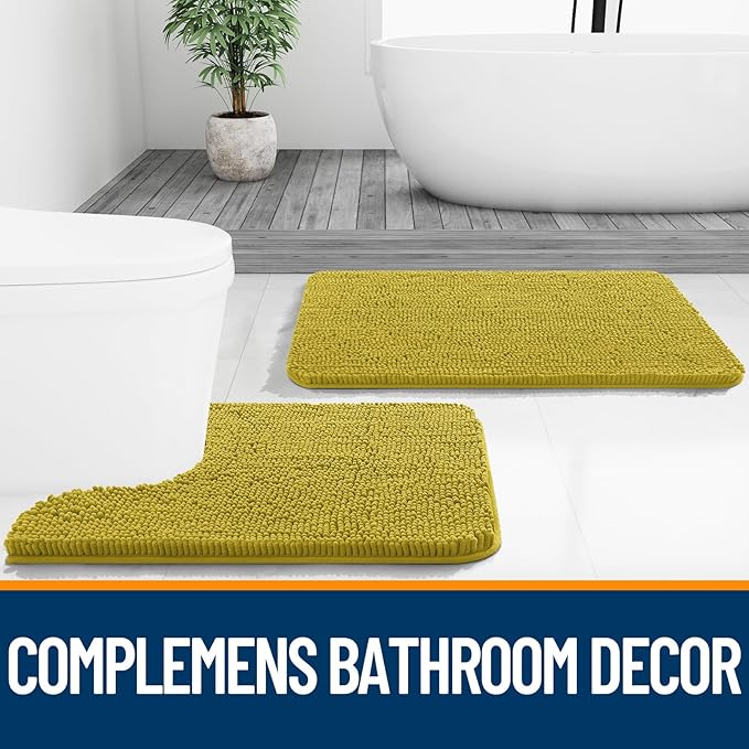 OLANLY Bathroom Rugs 36x24, Extra Soft Absorbent Chenille Bath Rugs, Rubber Backing Quick Dry, Machine Washable Bath Mats for Bathroom Floor, Tub and Shower, Home Decor Accessories, Deep Mustard
