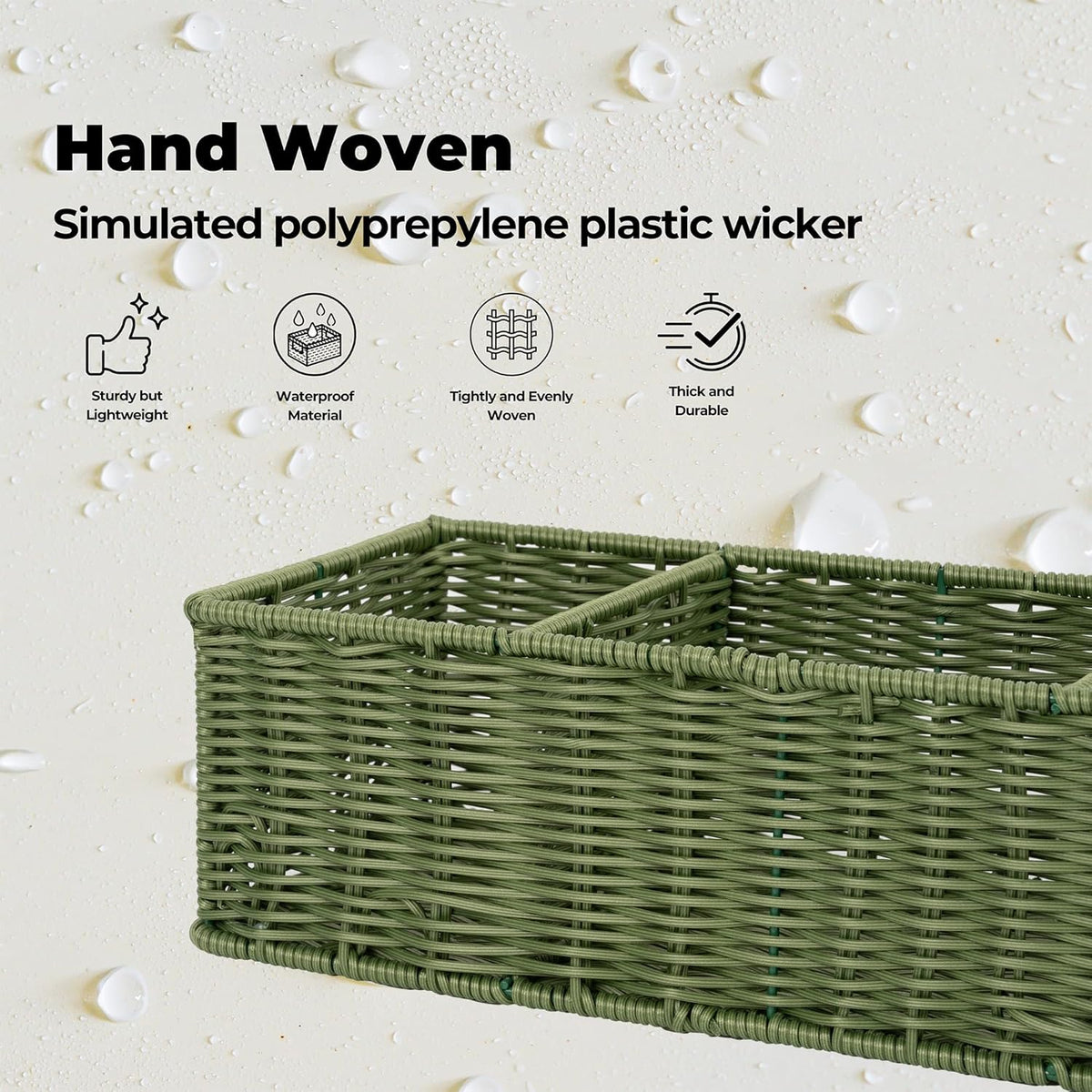 GRANNY SAYS Wicker Toilet Paper Basket Holder for Back of Toilet Baskets, Small Bathroom Basket Organizer and Storage for Tank topper, Olive Green Decor Sink Tank Tray with Dividers, 2 Pack