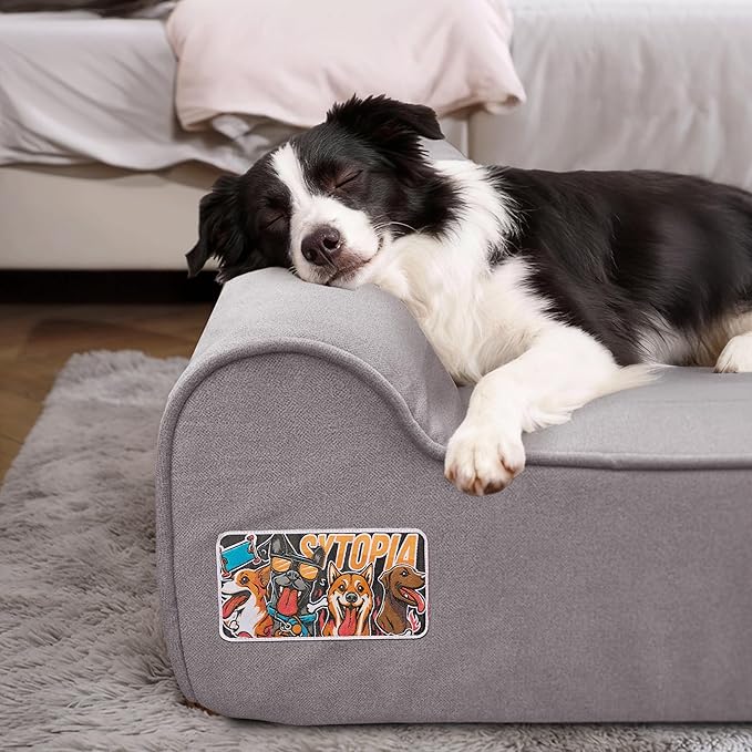 Sytopia XL Orthopedic Memory Foam Dog Bed 35D 46 inch, Extra Large Dog Sofa for Senior Dogs up to 100 lbs, Water Resistant & Washable Cover with Liner, Grey
