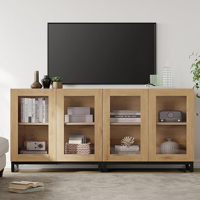WAMPAT Modern TV Stand with Glass Doors