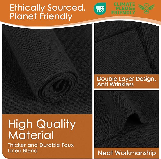 MANSPHIL Black Cloth Placemats Set of 4 Washable Thick Faux Linen Table Place Mats Heat Resistant Double Layer Fabric Wrinkle Free Dining Kitchen Table Decor - 13x19 Inch Oeko Tex Placemat