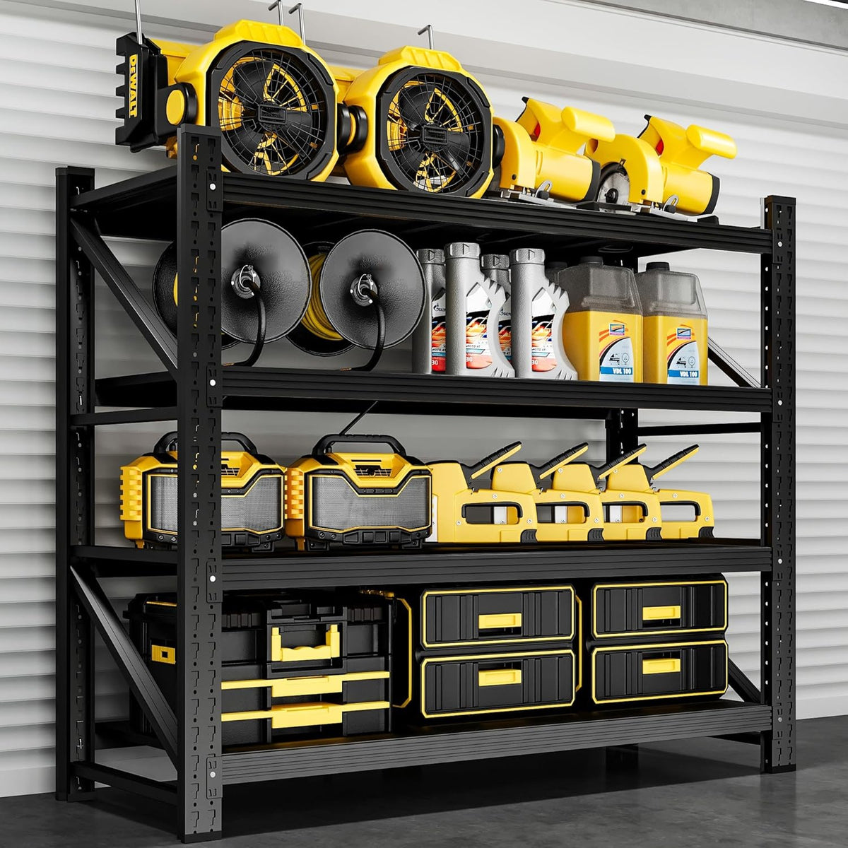 3000LBS Storage Shelves,48" W Garage Shelving Heavy Duty 4 Tier Metal Storage Rack Shelf，Industrial Shelving Adjustable Shelf for Basement Warehouse 48" W x 24" D x 70" H，Black