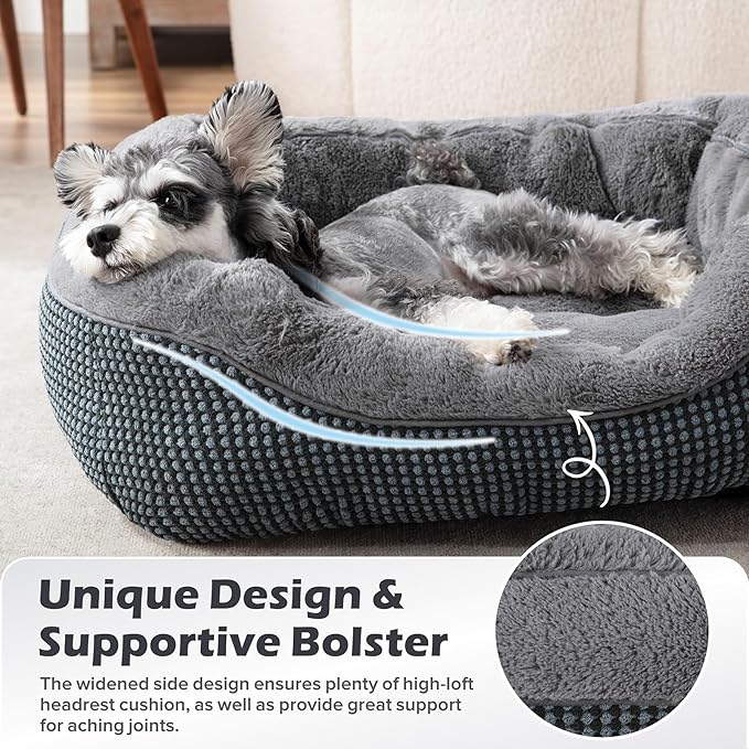 INVENHO Large Dog Beds Large Sized Dog Washable, Orthopedic Warming Soft Sleeping Puppy Bed Durable Pet Bed with Anti-Slip Bottom L(35"x25"x10")