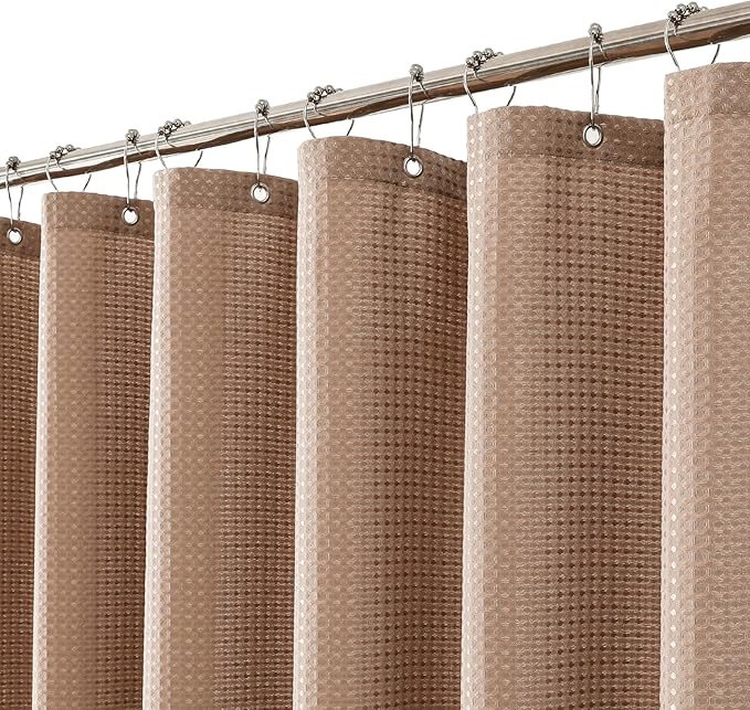 meioro Beige Shower Curtain, Waffle Weave 256GSM Heavy Duty Textured Fabric Shower Curtains for Bathroom Hotel Spa, Luxury Weighted Polyester Cloth Bath Curtain Set with 12 Hooks, 72Wx78H