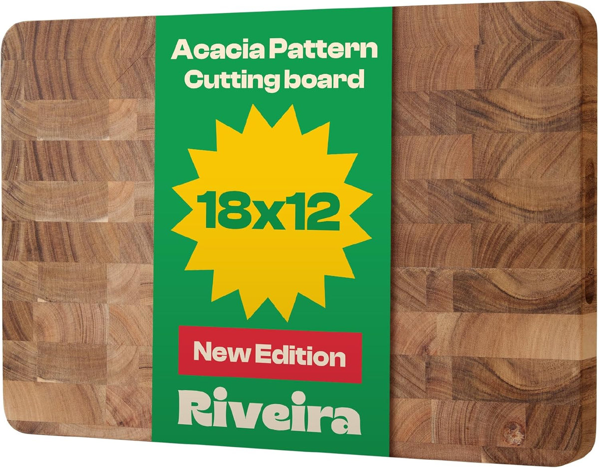 Riveira Acacia Wood Cutting Board – Gourmet Acacia Grandeur: 18 x 12 Wooden Cutting Board – Natural Wooden Cutting Boards For Kitchen Decorative – Innovative Juice Grooves Acacia Wooden Chopping Board
