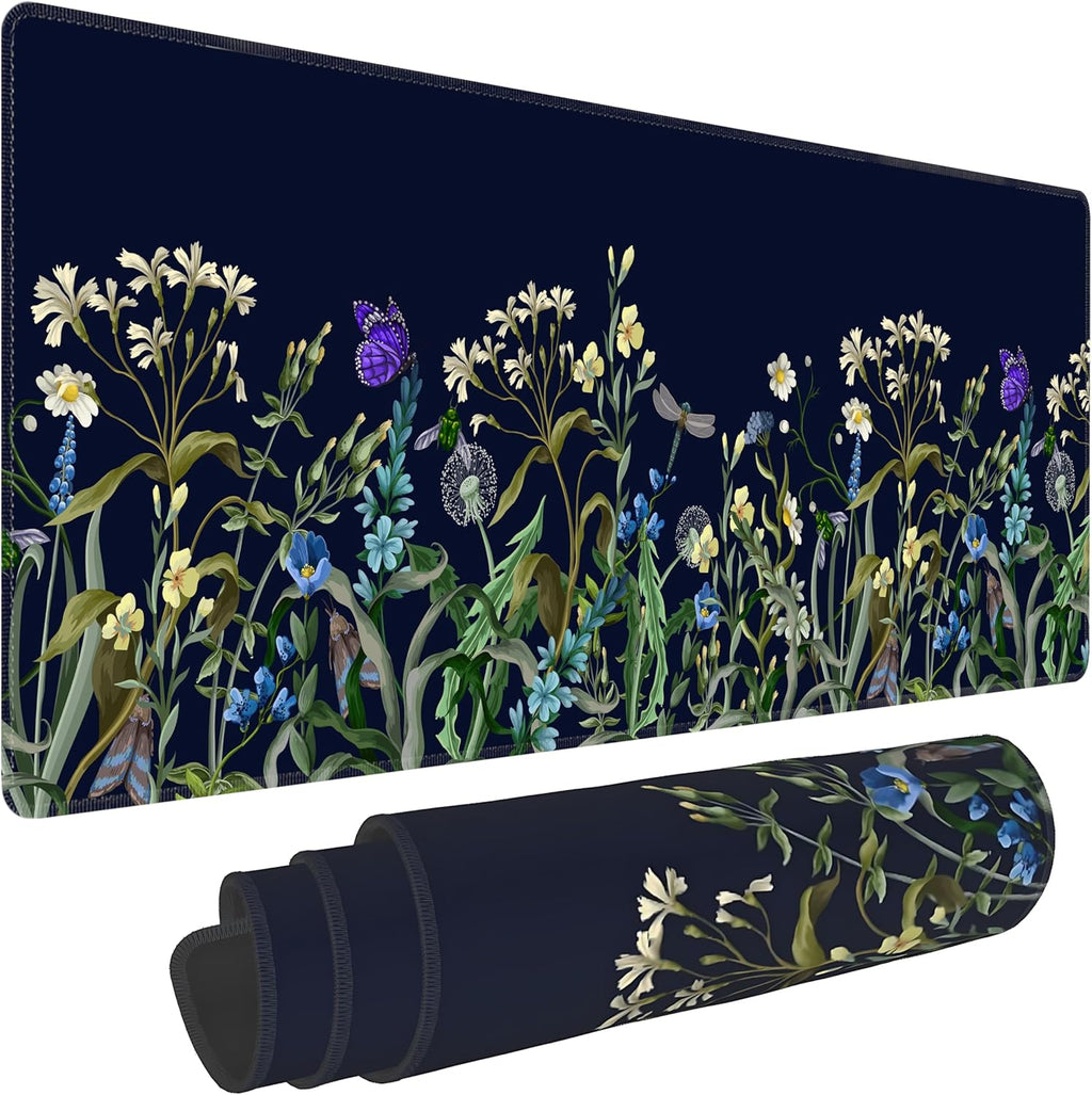 Weeds Flowers Large Mouse Pad,Gaming Keyboard Desk Pad,Extended Mouse Mat Non-Slip Rubber Base with Stitched Edges for Office Game Home XL 31.5"x11.8"