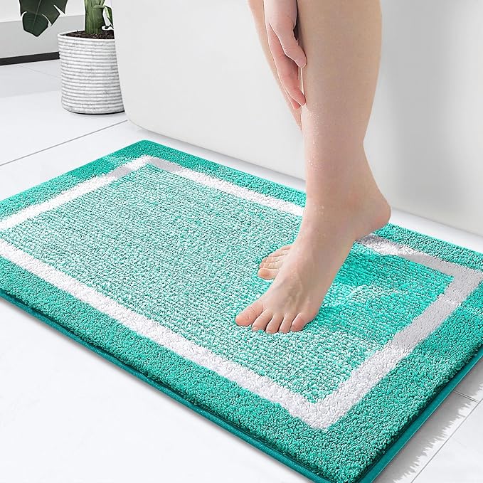 OLANLY Bathroom Rugs 24x16, Extra Soft and Absorbent Microfiber Bath Mat, Non-Slip, Machine Washable, Quick Dry Shaggy Bath Carpet, Suitable for Bathroom Floor, Tub, Shower (Small, Green)