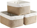 Fabric Storage Baskets - Rectangular Baskets for Organizing Fabric, Shelves & Decorative Use (White & Khaki)