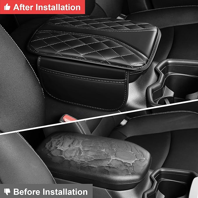 Center Console Cover Fit for Pilot: Scratch and Wear Resistant Console Cover Leather with 2 Storage Bags -Upgraded Armrest Coverfor Car,Anti-Scratch Auto Armrest Pad Accessory （Black