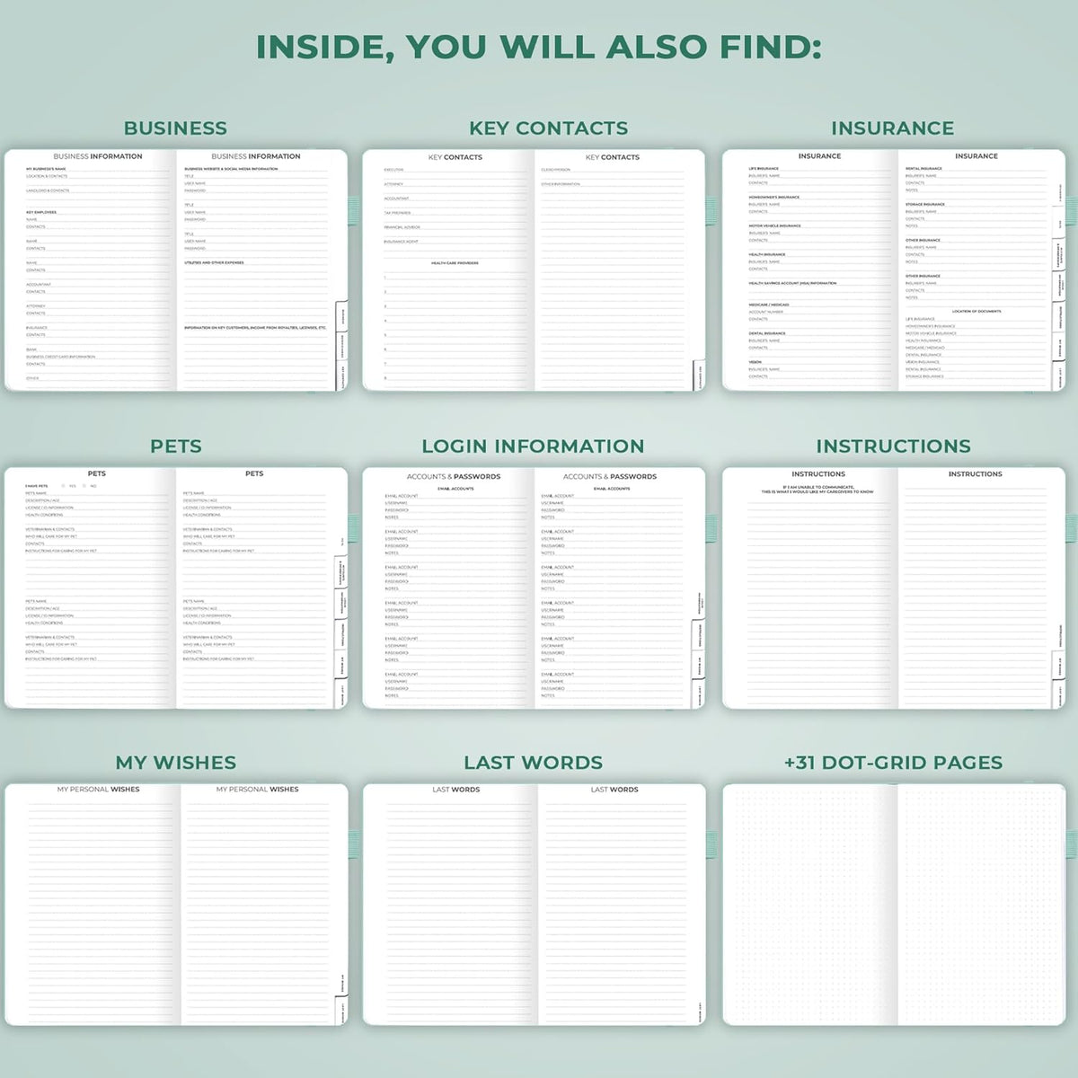 Clever Fox End of Life Planner – Final Arrangements Organizer for Beneficiary, Will Preparation, Last Wishes & Funeral Planning, A5 (Mint Cream)