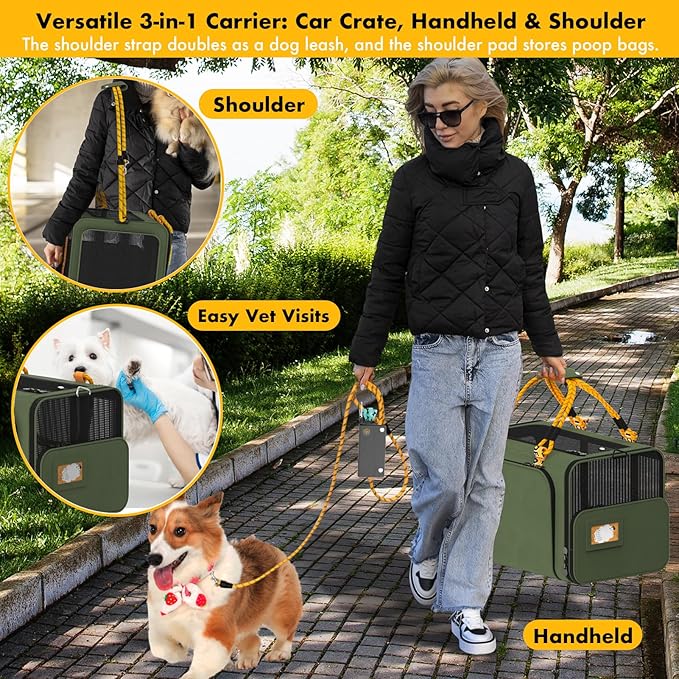 PAWZIDEA Large Pet Carrier Expandable, 24"×16"×16" Soft-Sided Cat Carrier for 2–4 Cats up 55lb, Portable & Collapsible Small Medium Dog Travel Crate for Car, XL Storage Pocket, ID Card, Shoulder Strap
