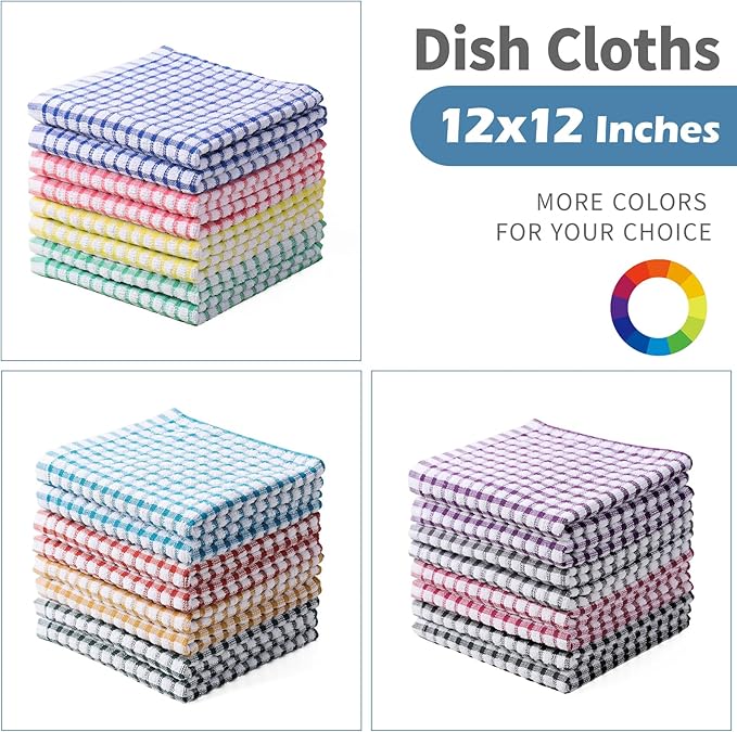 Oeleky Dish Cloths for Kitchen Washing Dishes, Super Absorbent Dish Rags, Cotton Kitchen Dish Towels Pack of 8, 12x12 Inches