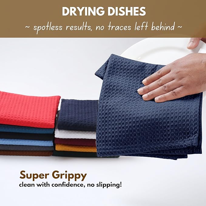 Native Fab 8 Piece Towel & Dish Cloth Set - 100% Cotton, Absorbent, Quick Drying, Durable Towels for Cleaning, Cooking, Baking - Great for Home, Kitchen, Bars & Everyday Use - Navy Blue
