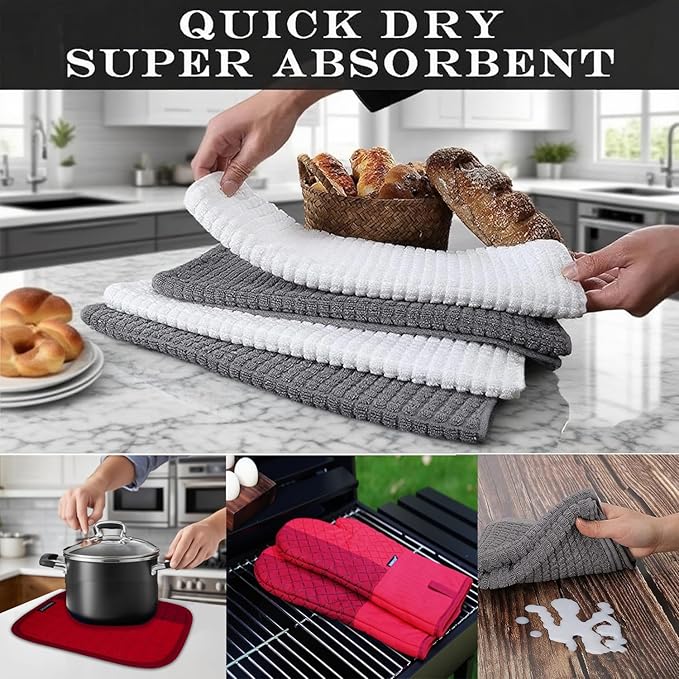 Oven Mitts and Pot Holders Sets 6pcs, Kitchen Oven Glove,High Heat Resistant 550 Degree Extra Long Oven Mitts and Potholders with Non-Slip Silicone Surface for Home Essentials (Grey) (Passion Red)