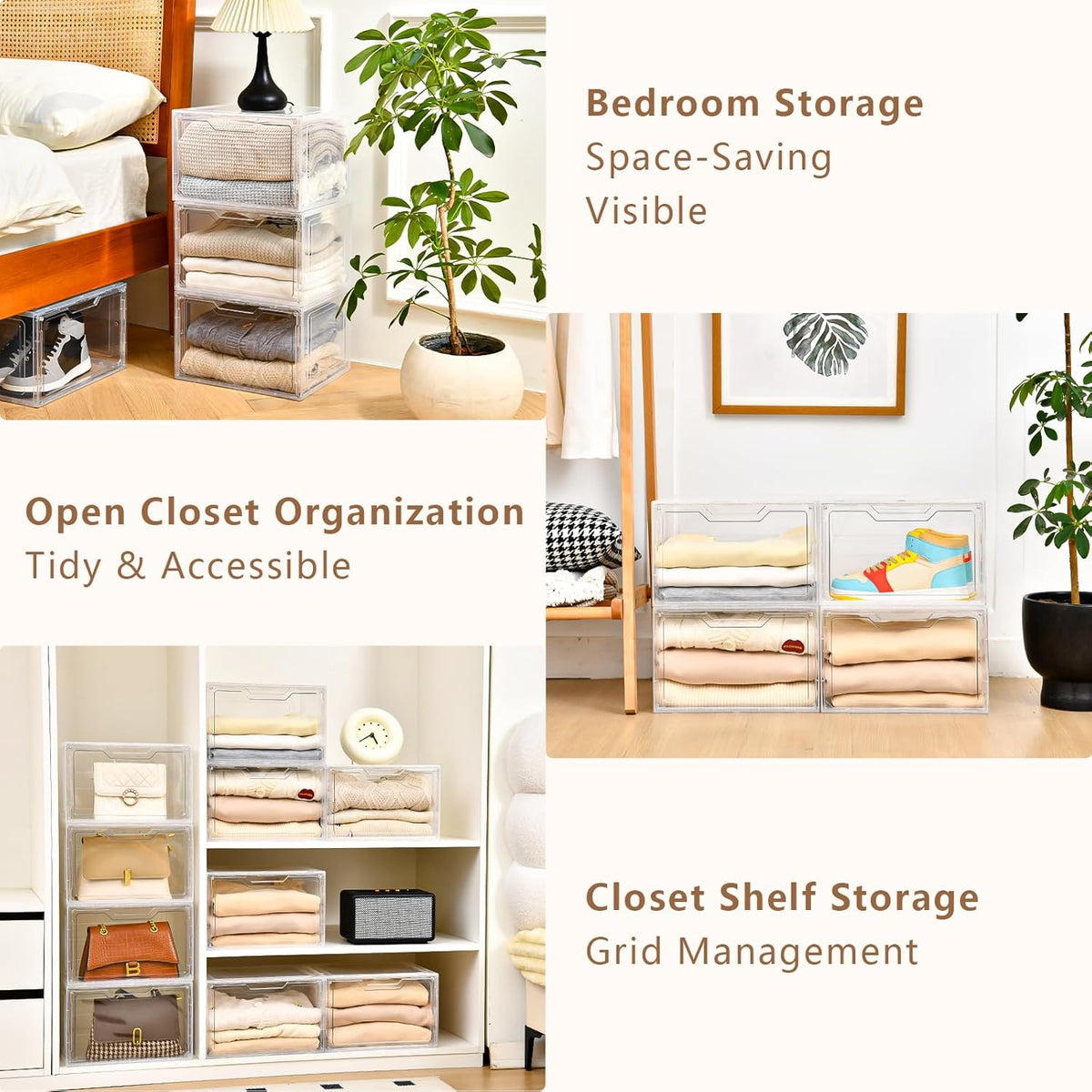 Closet Organizers and Storage, Acrylic Clear Plastic Storage Bins with Magnetic Door, 8 Pack Storage Containers for Clothes Home Organization Purse Bag Cabinet Display Closet Organizer System