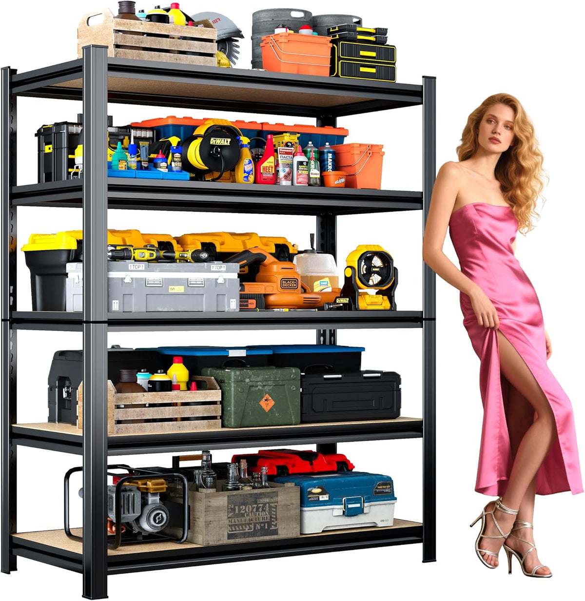 2500LBS Garage Shelving Heavy Duty 35.4"W Storage Shelves 5 Tier Heavy Duty Shelving Adjustable Garage Shelves for Basement, Warehouse, Commercial, Easy Assemble, 35.4" W x 71.2" H x 15.4" D