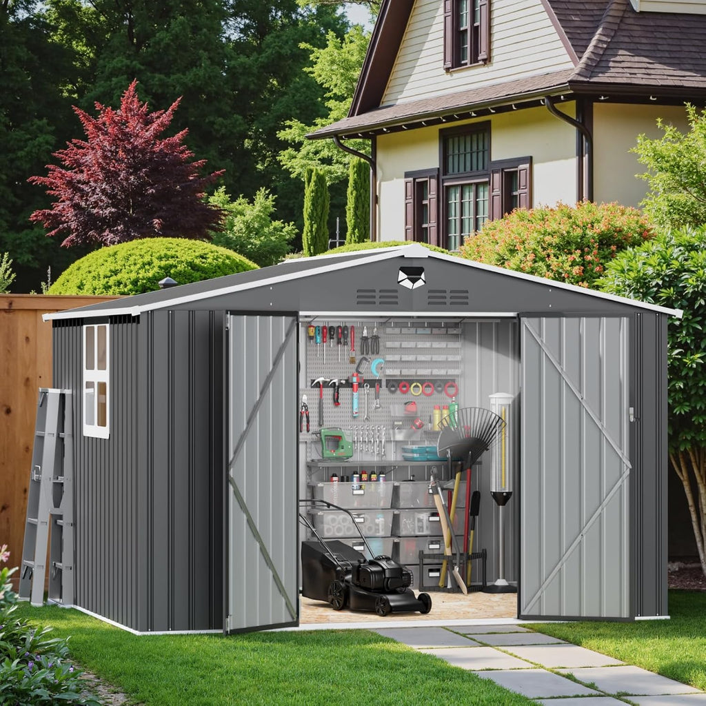10x8 FT Metal Storage Shed with Window,Outdoor Storage Building,Large Backyard Sheds,Waterproof Outside Storage Sheds