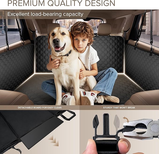 Back Seat Extender for Dogs Holds 400lbs, PU Leather Hard Bottom Car Seat Cover for Dogs,Heavy Duty Dog Car Seat Cover for Back Seat, Waterproof Dog Hammock for Car, Large Pet Bed for Car, Suv, Truck