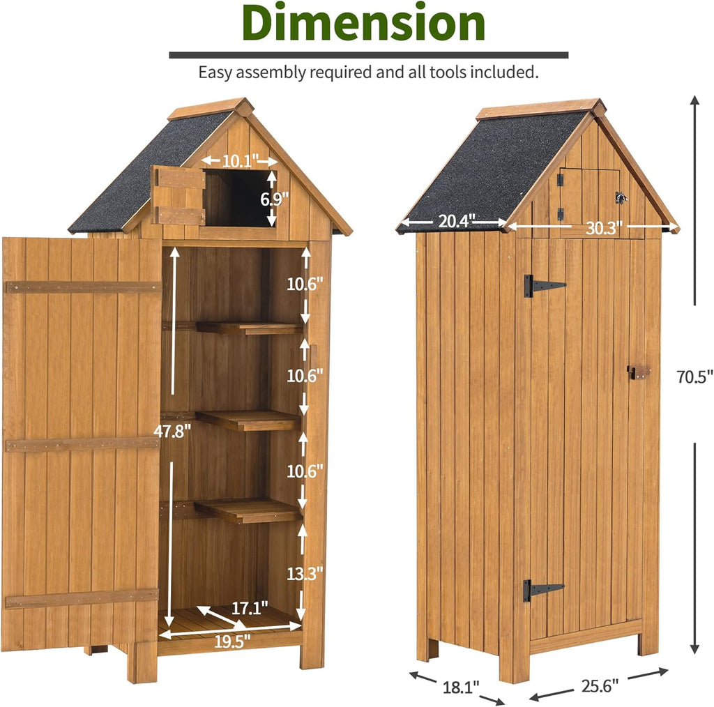 MCombo Outdoor Storage Cabinet with Shelves, Wooden Outside Storage Shed with Floor, Garden Tool Shed for Patio Yard Lawn, 0770 (Natural)