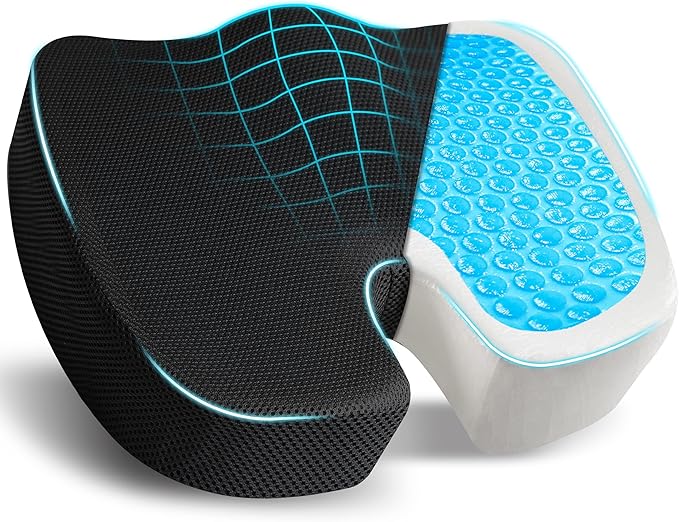EcoNour Gel Seat Cushion – Office Chair Cushions for Sciatica & Tailbone Pain Relief – Coccyx Memory Foam Desk Chair Support & Car Seat Cushion – Back Pain Relief Pillow for Long Sitting
