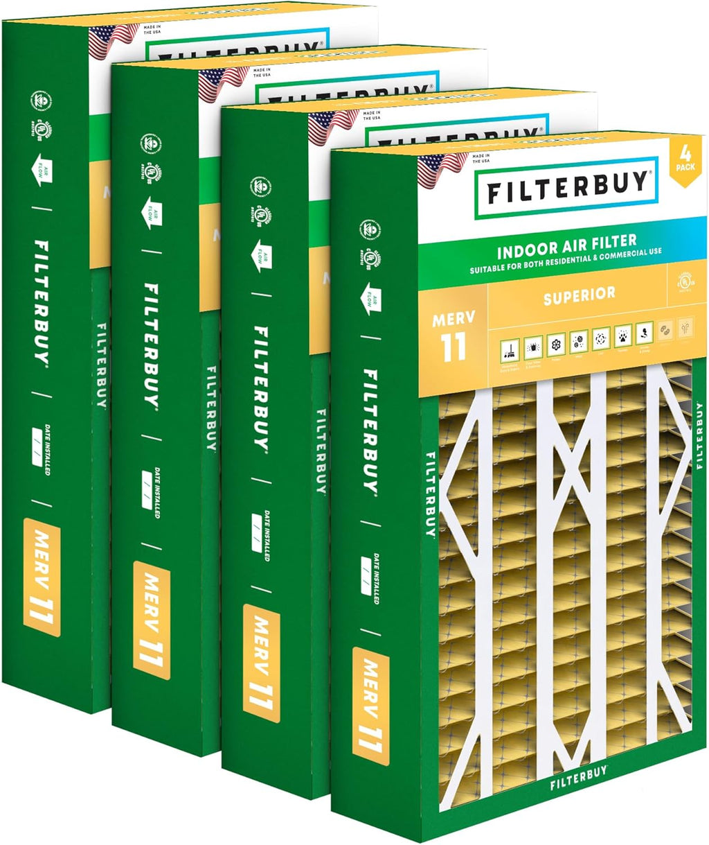 Filterbuy 16x26x5 Air Filter MERV 11 Superior Pet & Allergy Defense (4-Pack), Pleated HVAC AC Furnace Filters for Electro-Air, Emerson, White Rodgers, and More (Actual Size: 16.00 x 25.75 x 4.88)