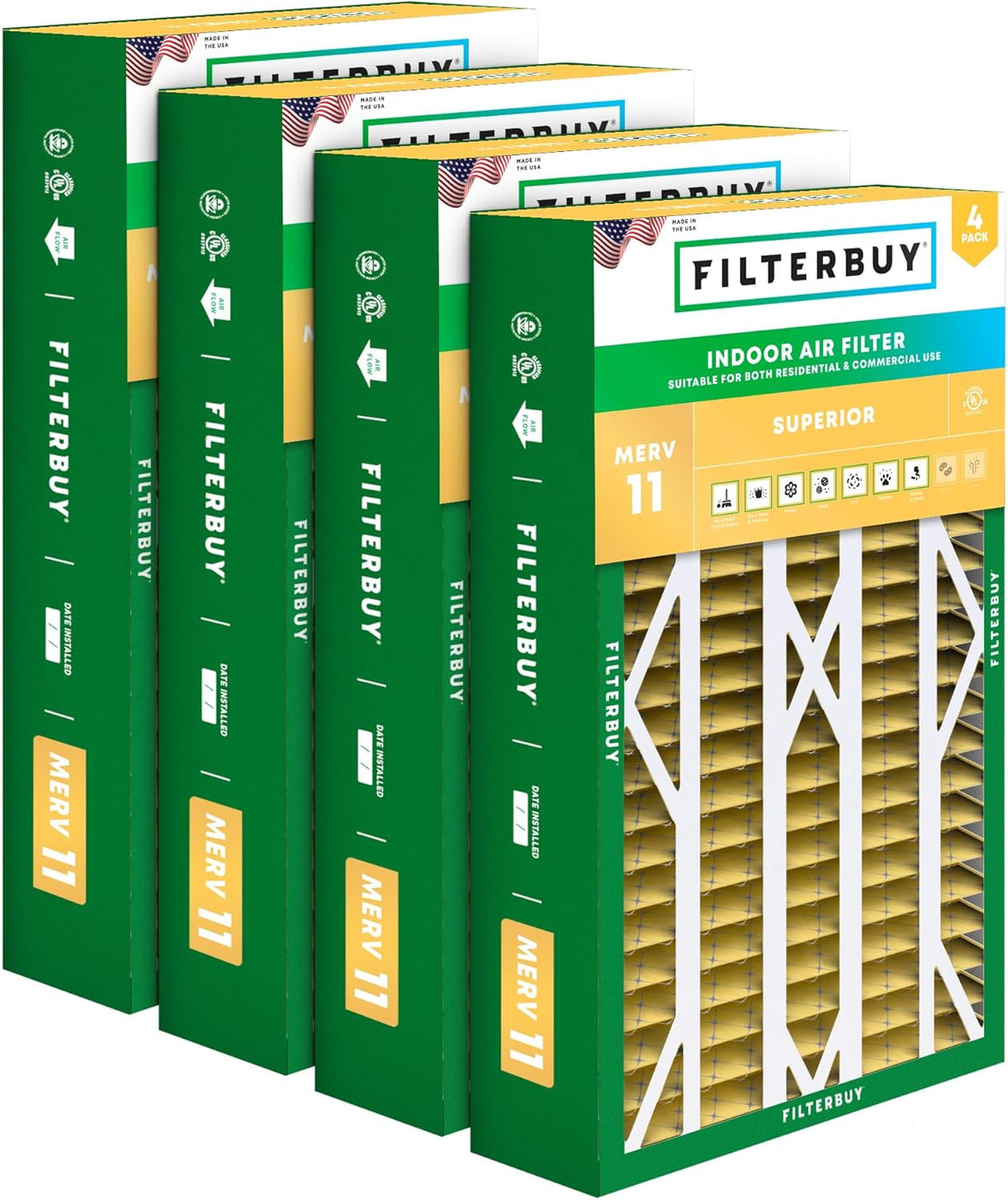 Filterbuy 16x26x5 Air Filter MERV 11 Superior Pet & Allergy Defense (4-Pack), Pleated HVAC AC Furnace Filters for Electro-Air, Emerson, White Rodgers, and More (Actual Size: 16.00 x 25.75 x 4.88)