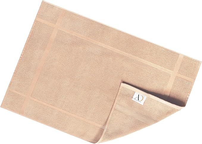 Ample Decor 100% Cotton Bath Mats 34 x 20 Inches, Quick Dry, 1350 GSM Banded Border Shower Bathroom Floor Mat, Not Bathroom Rug - Beige, 2 Pack
