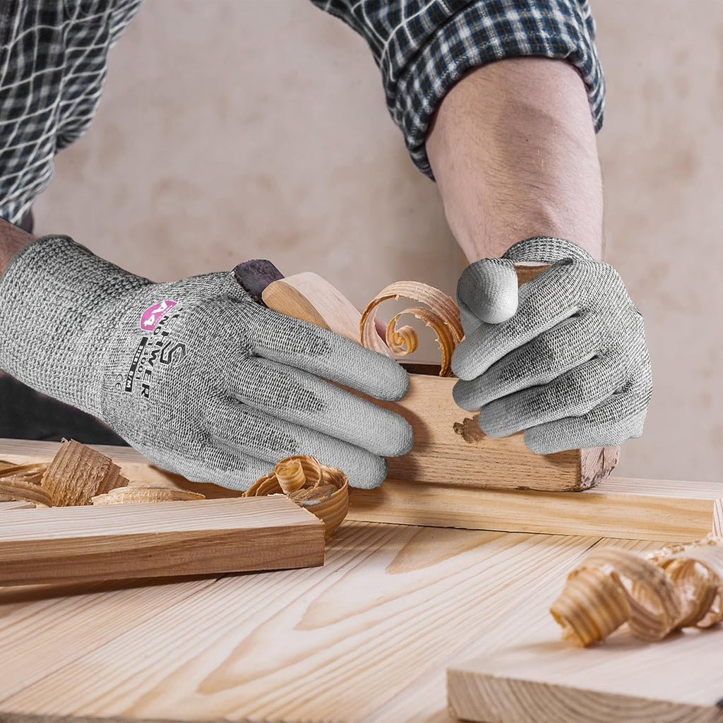 Schwer 12 Pairs ANSI A4 Cut Resistant Work Gloves, Cut Proof Gloves with PU Coating, Used for Metal Fabrication, WoodWorking, Construction, Non Slip, Durable, XS, CR13001