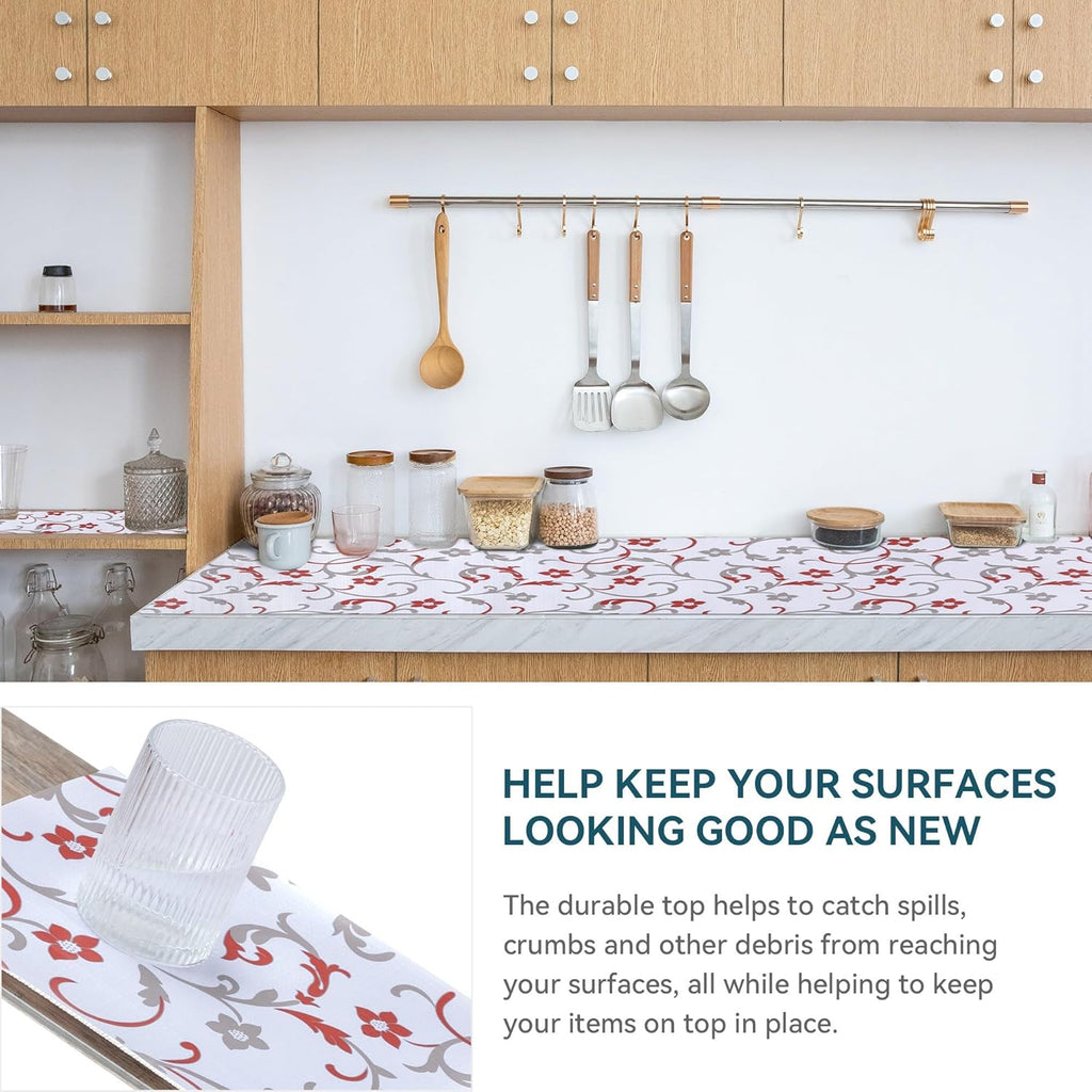 12" W x 120" L Floral Drawer and Shelf Liner for Cabinets, Non-Adhesive Strong Grip Non-Slip Flower Shelf Cabinet Kitchen Shelf Liners for Kitchen Cabinets
