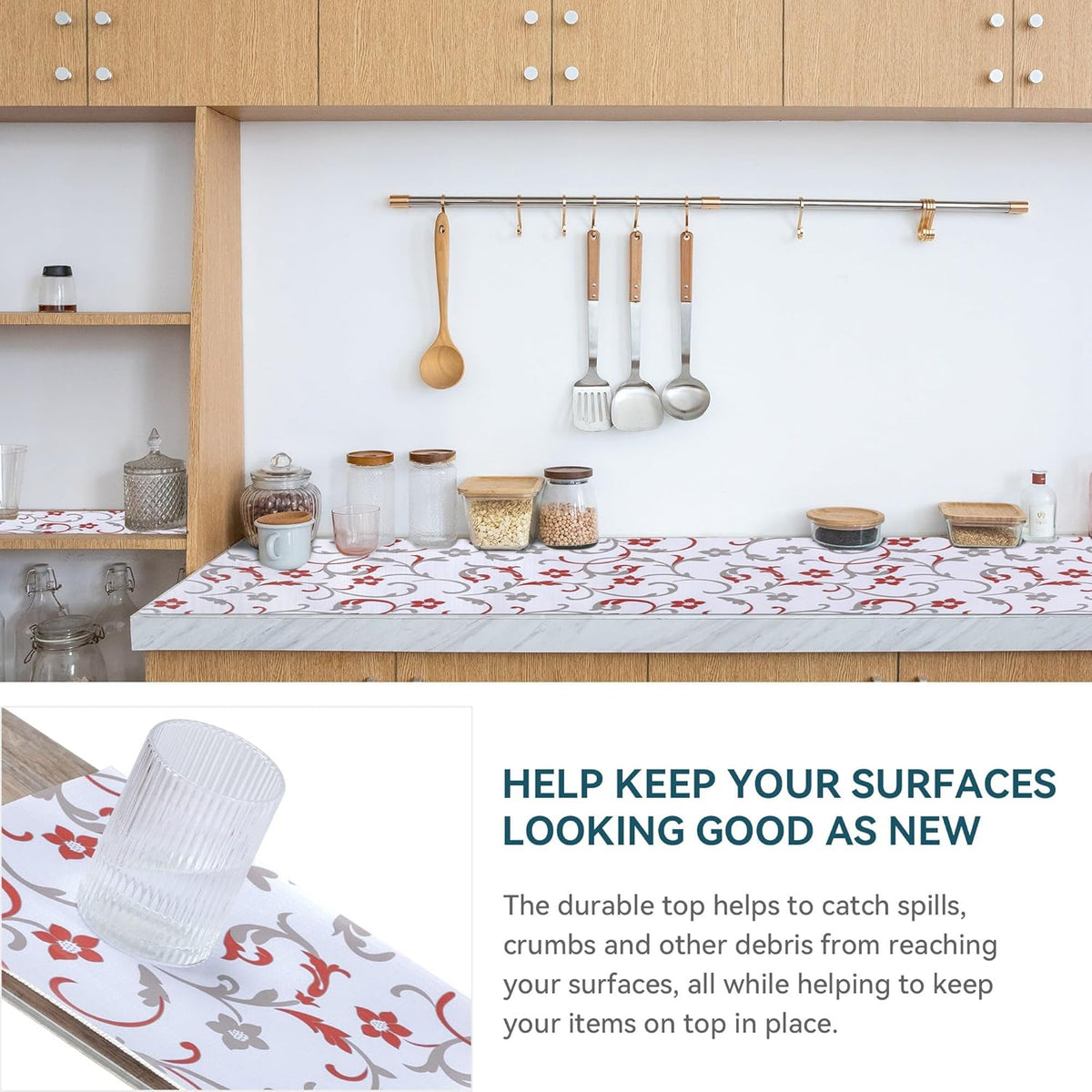 12" W x 120" L Floral Drawer and Shelf Liner for Cabinets, Non-Adhesive Strong Grip Non-Slip Flower Shelf Cabinet Kitchen Shelf Liners for Kitchen Cabinets