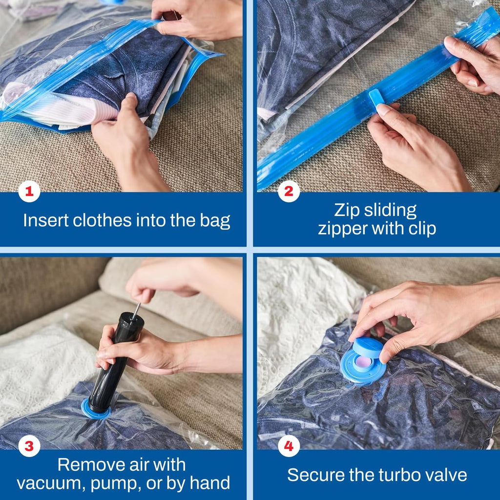 5 Pack Medium Vacuum Storage Bags for Comforters, Blankets & Clothes – Vacuum Sealed Compression Bags with Hand Pump – Space Saver Storage Bags for Bedding, Moving, Travel & Organization